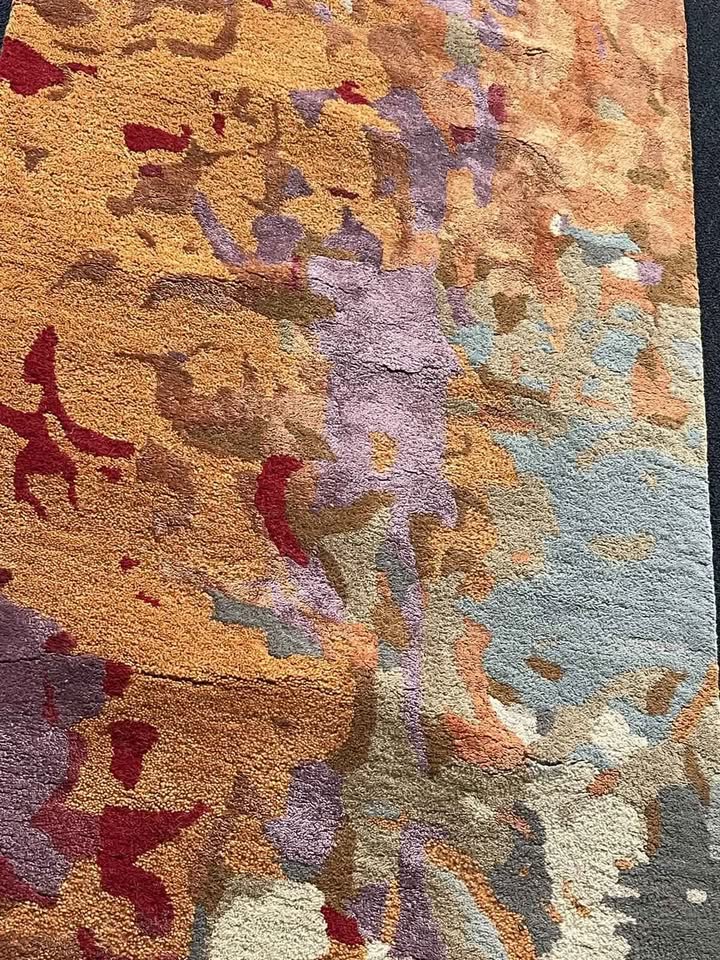 3x8 Orange Multi-Dense Abstract Wool Viscose Runner Rug