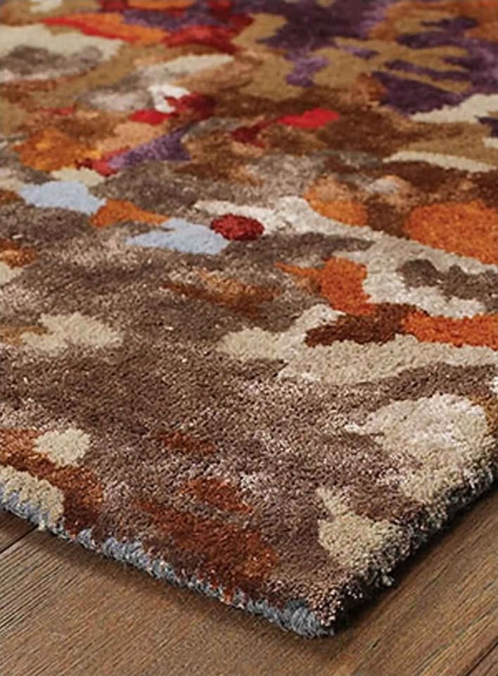 3x8 Orange Multi-Dense Abstract Wool Viscose Runner Rug