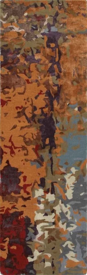 3x8 Orange Multi-Dense Abstract Wool Viscose Runner Rug