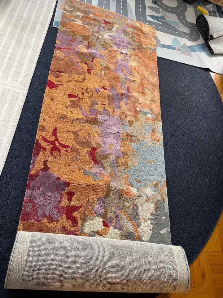 3x8 Orange Multi-Dense Abstract Wool Viscose Runner Rug
