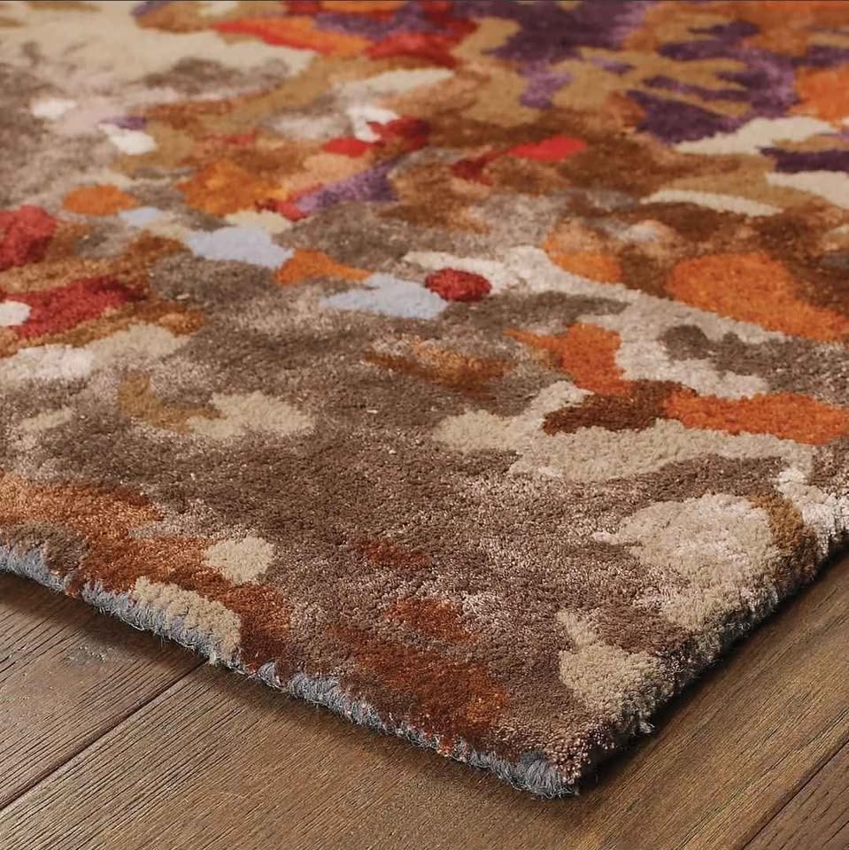 3x8 Orange Multi-Dense Abstract Wool Viscose Runner Rug