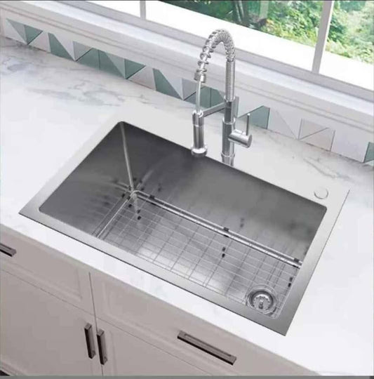 33" Drop-In Single Bowl Stainless Steel Kitchen Sink + Pull Down Faucet