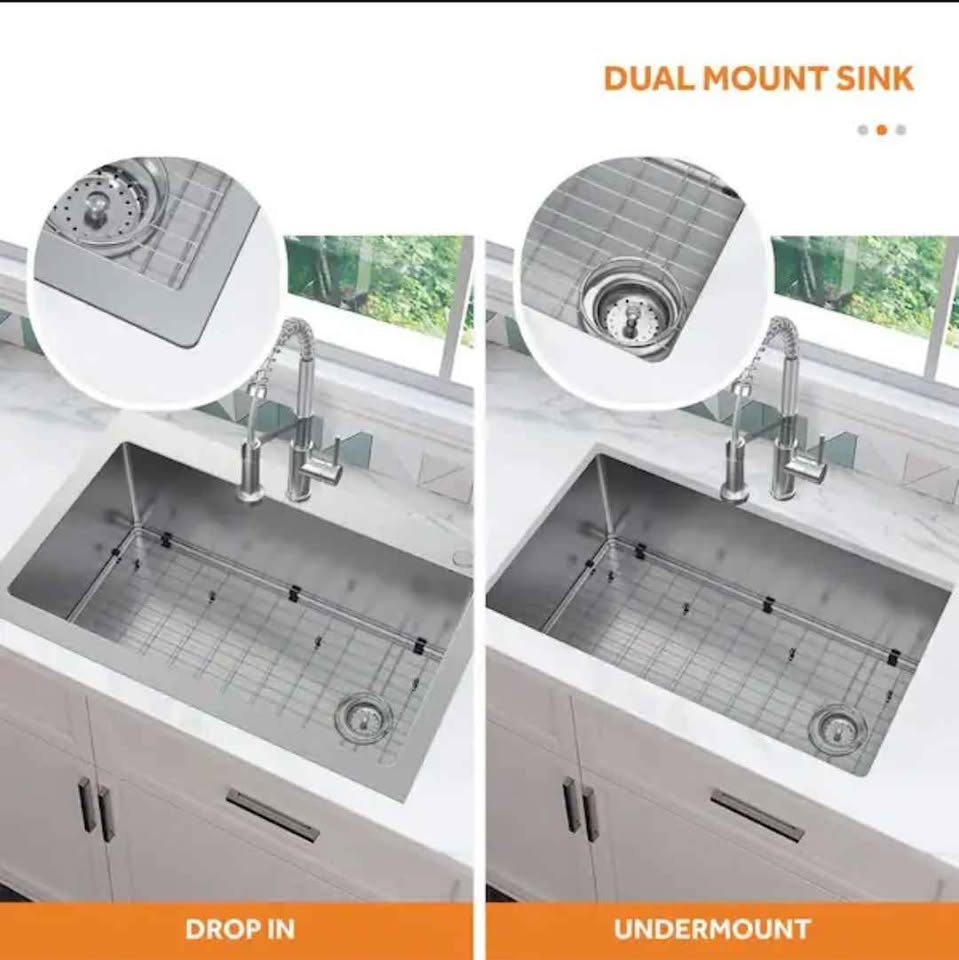 33" Drop-In Single Bowl Stainless Steel Kitchen Sink + Pull Down Faucet