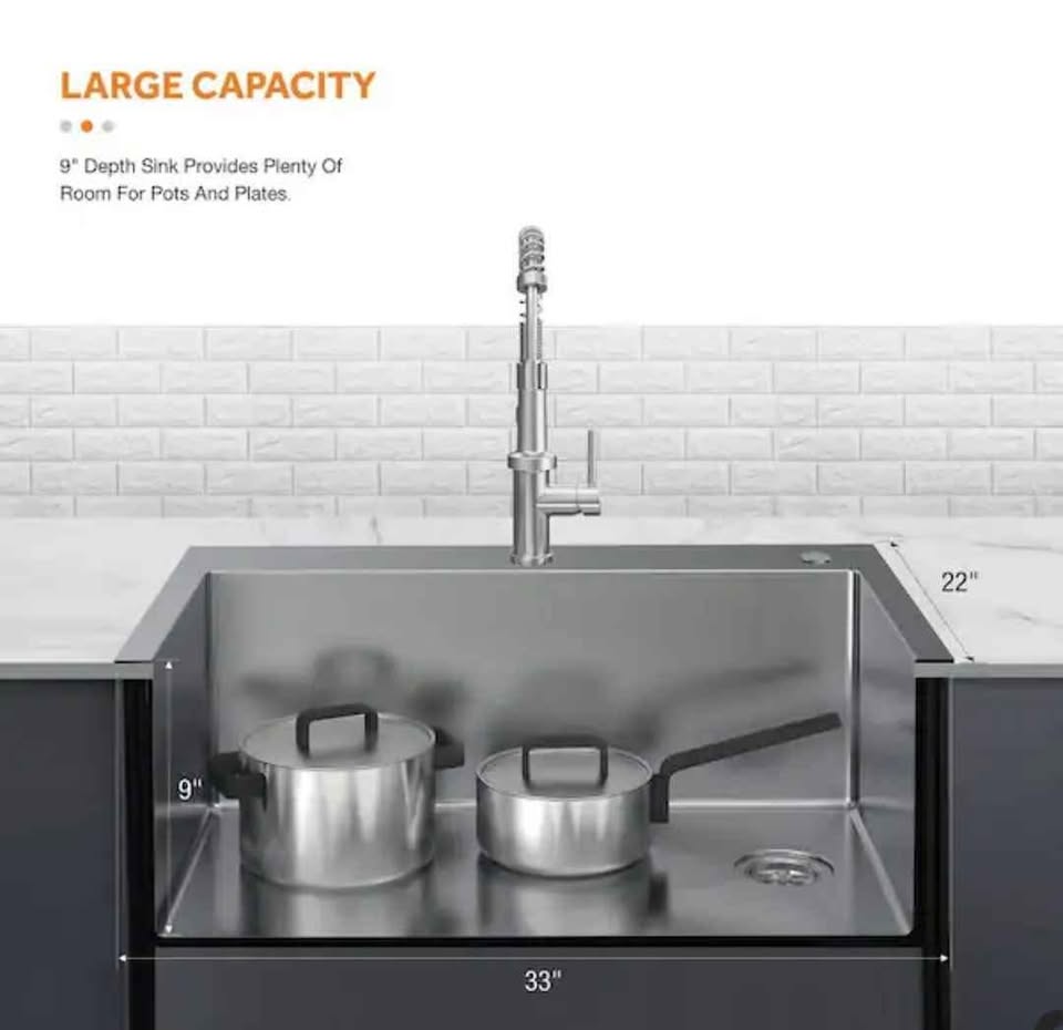 33" Drop-In Single Bowl Stainless Steel Kitchen Sink + Pull Down Faucet